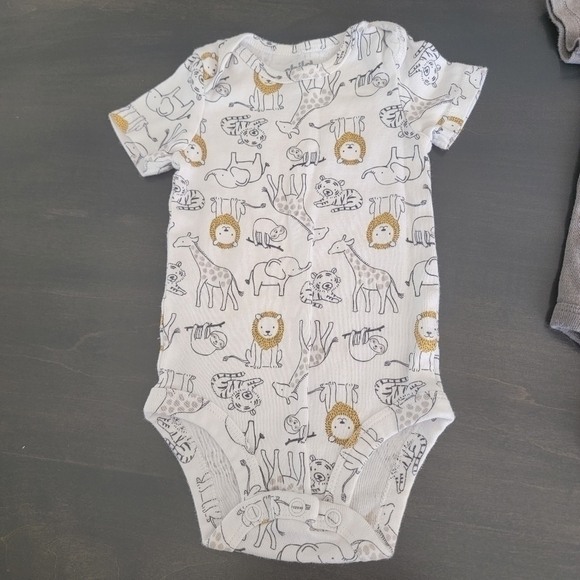 Carter's 3 Piece Onesie Bundle Hi, Zoo Animal Print, Striped Gray White 3 months - Picture 3 of 8